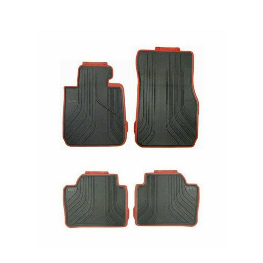 BMW Floor Mat Set - Front and Rear (All Weather) (Rubber) (Black-Red) (Sport Line)